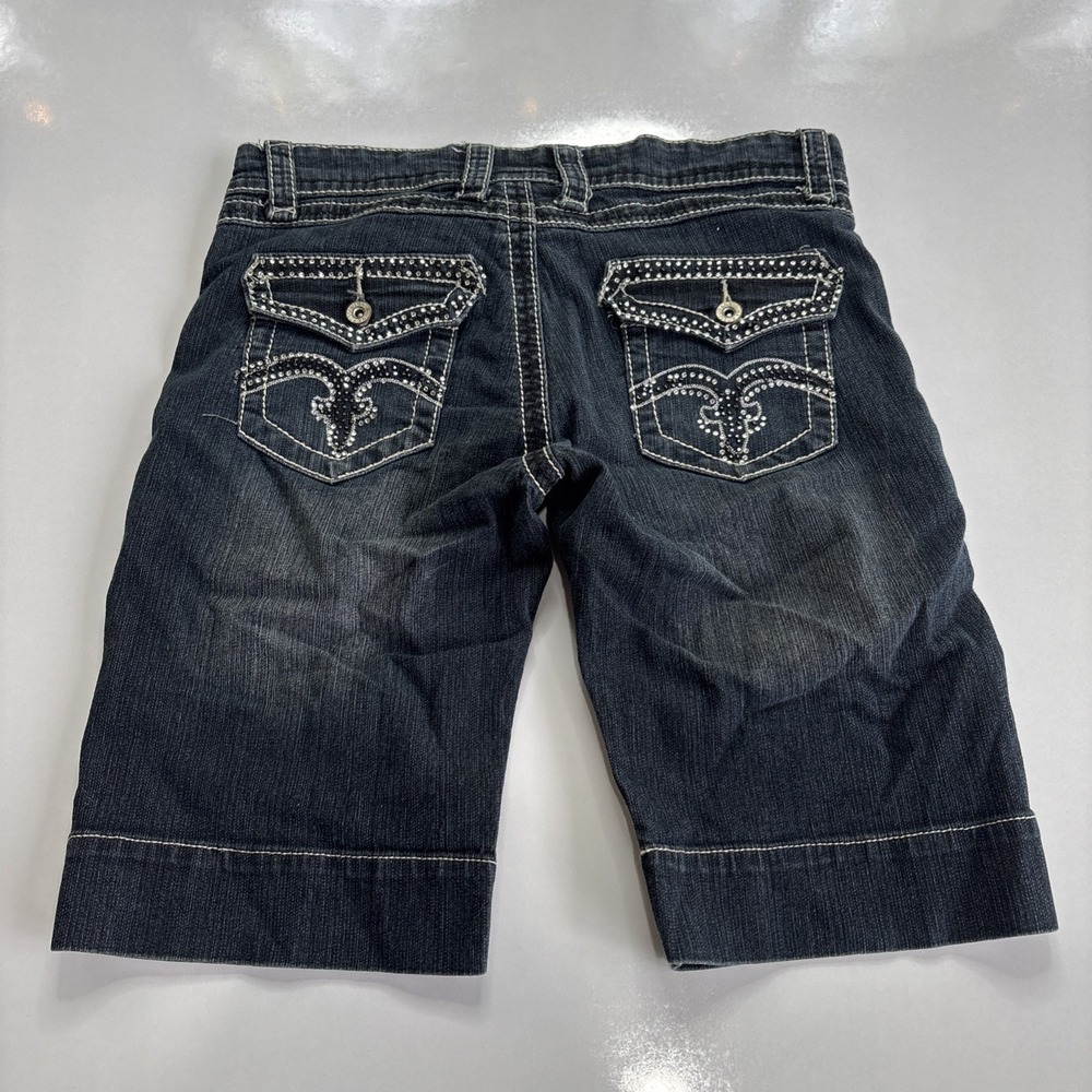 Nina Rossi Denim Dark Wash Jean Cuffed Shorts Womens Size 7 25 waist y2k